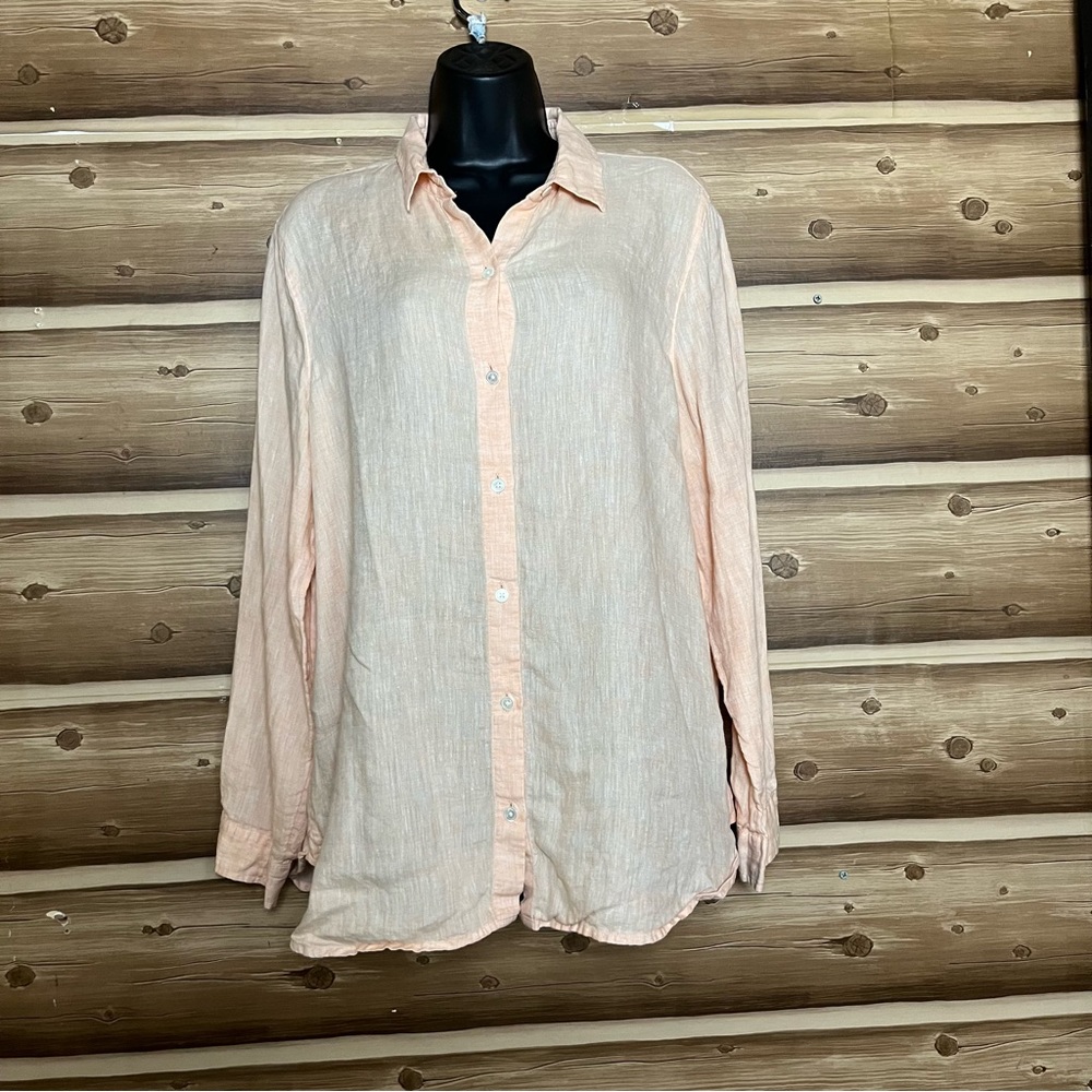 Love linen j.Jill‎ women long sleeve bottoms down orange shirt 100% line size M
